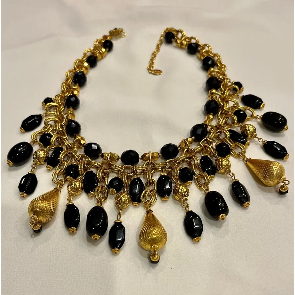 Vintage Signature Barrera Black and Gold Princess Necklace - Picture 5 of 16